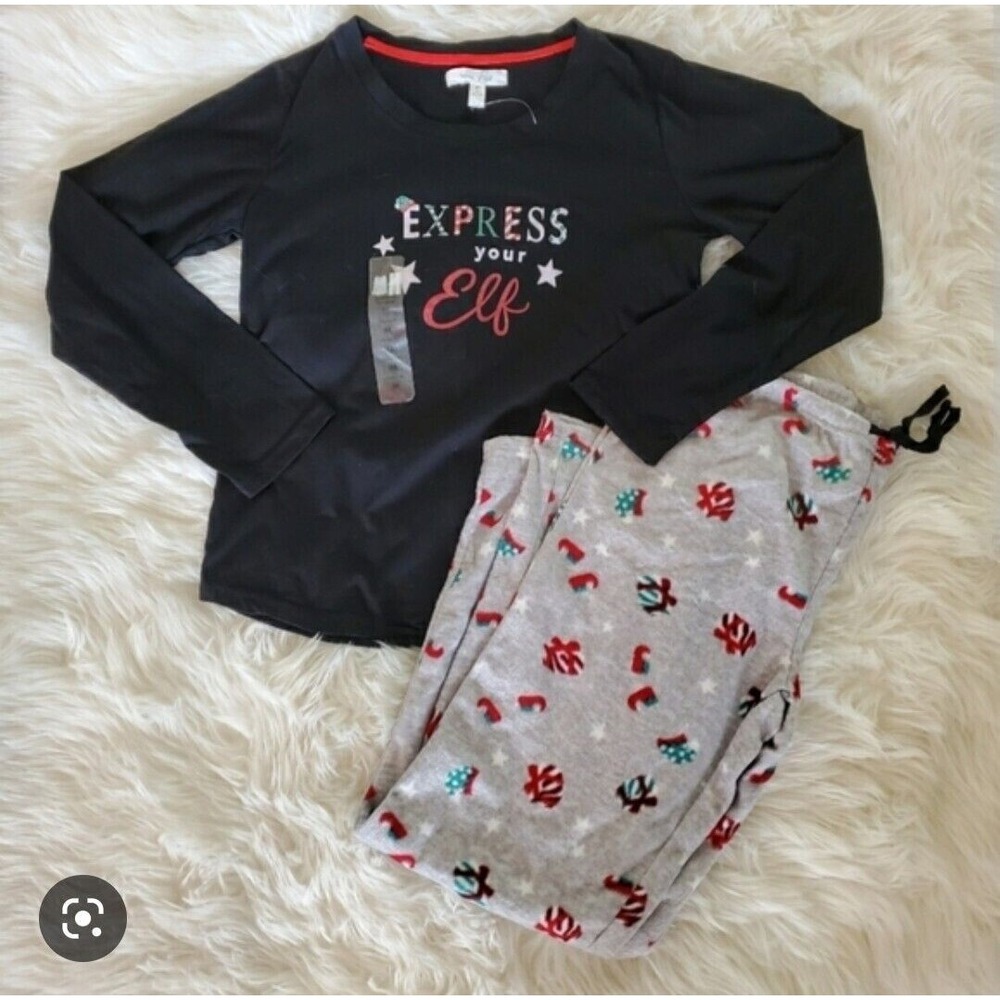 Love‎ Affair Pajama Set M Christmas Express Your Elf Fleece Pant Long Sleeve Top